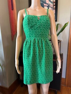 AUW Green Floral Mini Dress with Sweetheart Bodice